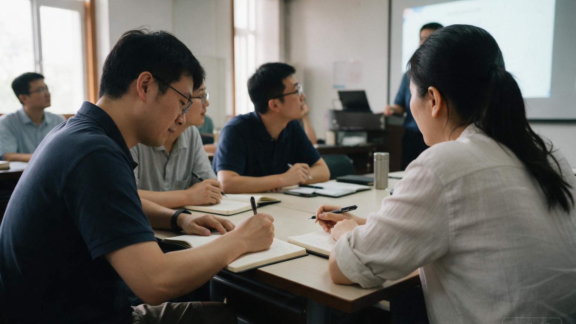 中国同事围坐开单位内部会议