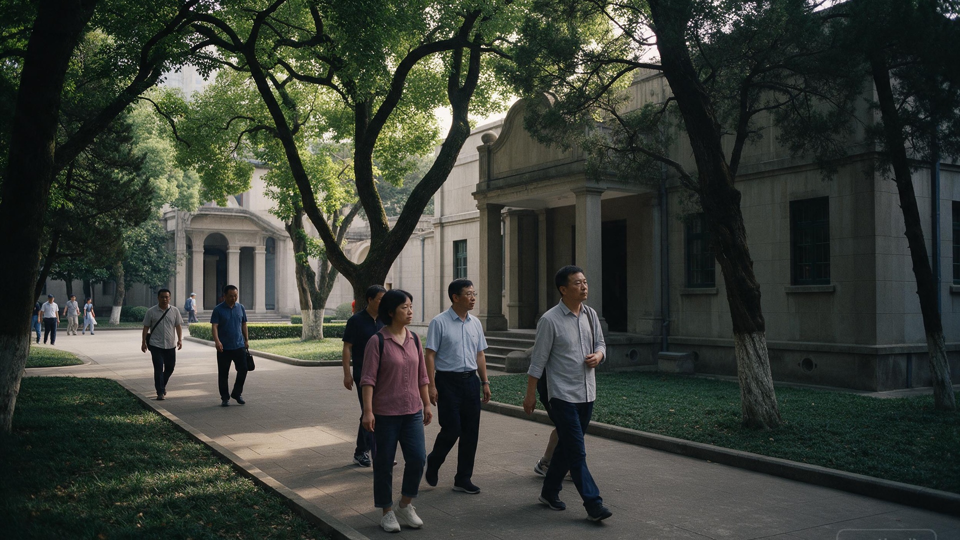 庄严肃穆的革命纪念地前中国参观者